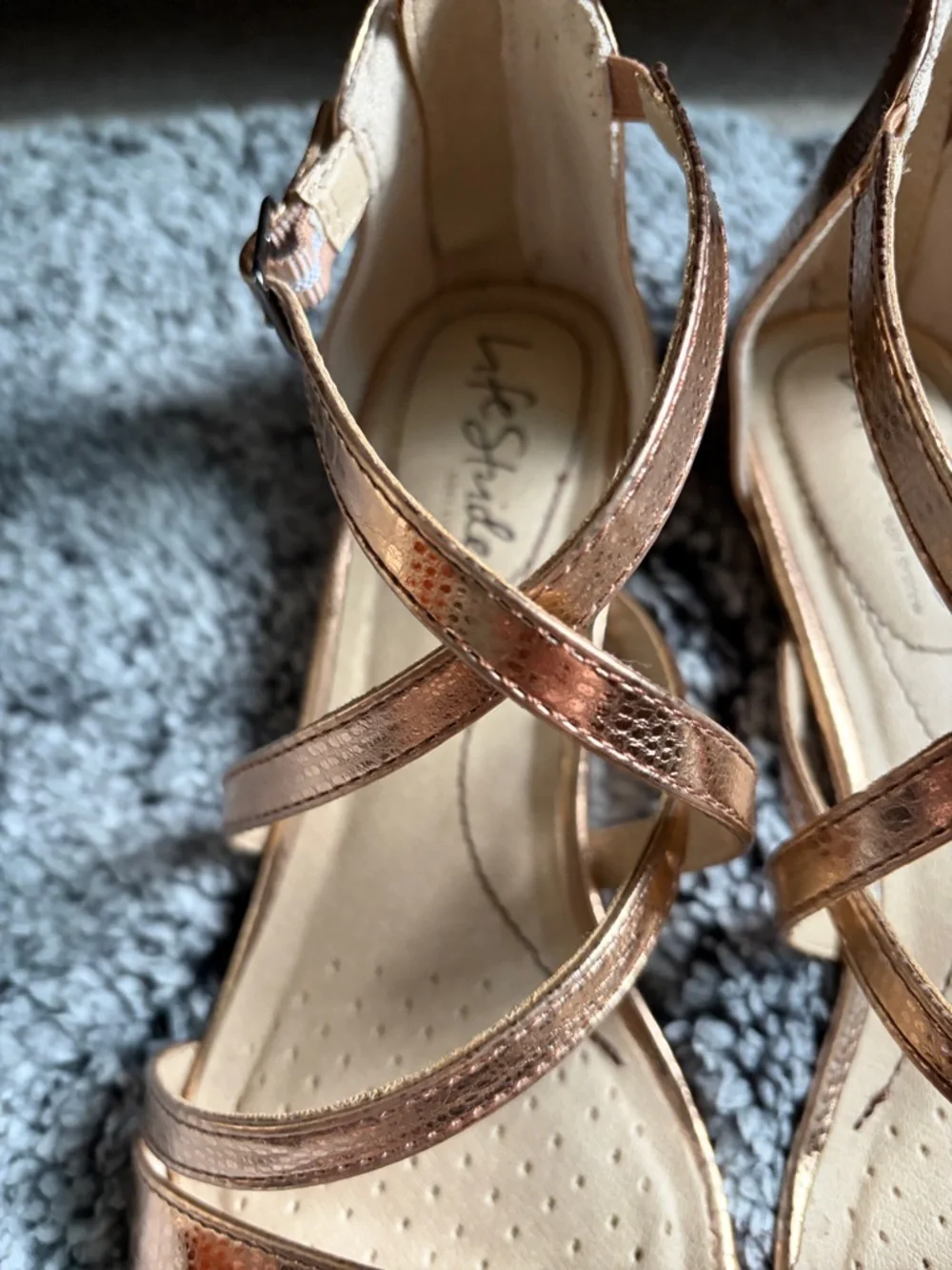 Life Stride Metallic Rose Gold Crisscross Wedge Sandals - Picture 3 of 10